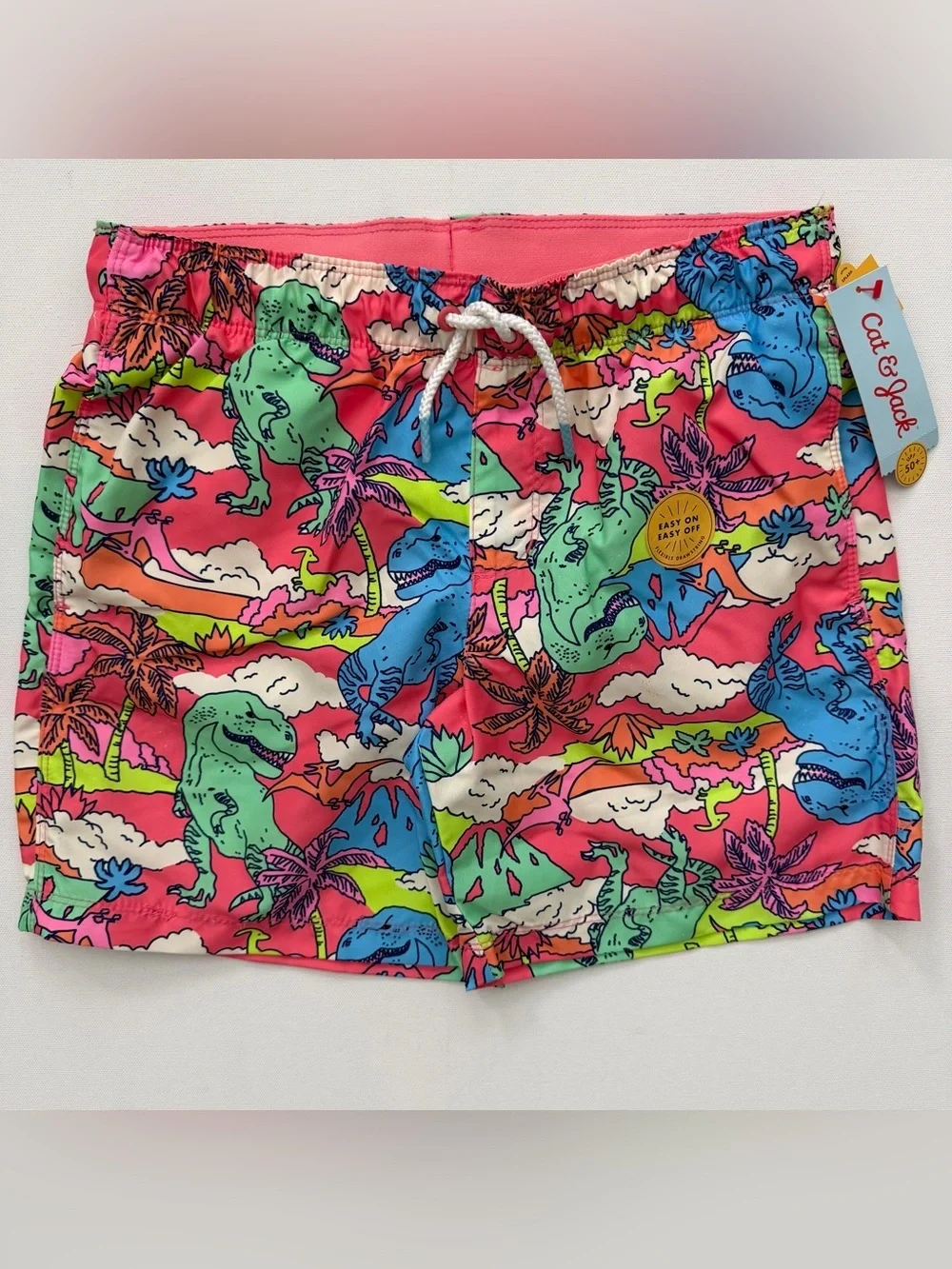 Cat & Jack Neon Dino Print Swim Trunks Size M (8) HUSKY